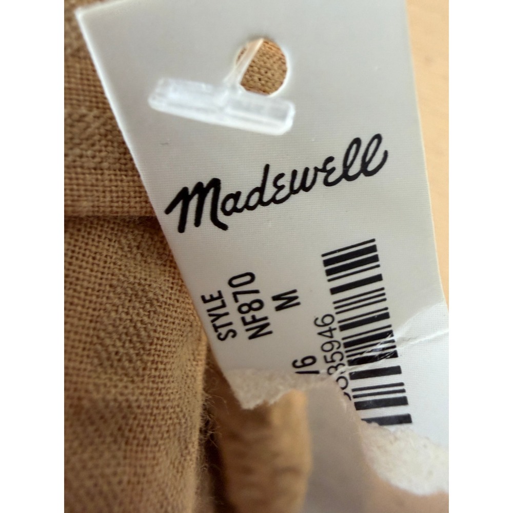 Madewell Seersucker Mini Dress Medium NWT Tan Puff Sleeve Cut Out NF870 - Picture 8 of 16